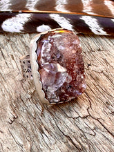 Load image into Gallery viewer, Druzy Amethyst Crystal big chunky ring set in sterling silver with wide stamped ring band. Fits size 7.5-8.