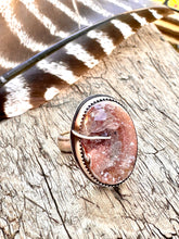 Load image into Gallery viewer, Druzy Quartz Ring set in sterling silver open shank for adjustable sizing. Fits size 7.5.