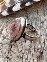 Load image into Gallery viewer, Druzy Quartz Ring set in sterling silver open shank for adjustable sizing. Fits size 7.5.